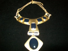 Brush Gold Necklace With Blue Stones