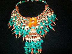 Handmade Turquoise ,Coral l& Amber Necklace