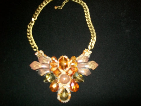 Necklace With Topaz Color and Green Rhinestone