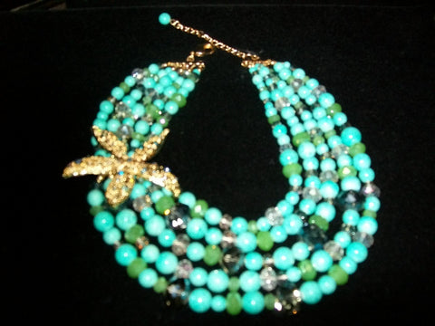 Five Strand Green Necklace With Pendent