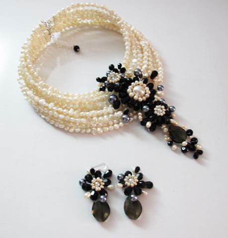 Handmade Black Onyx & White Fresh Water Pearl Necklace